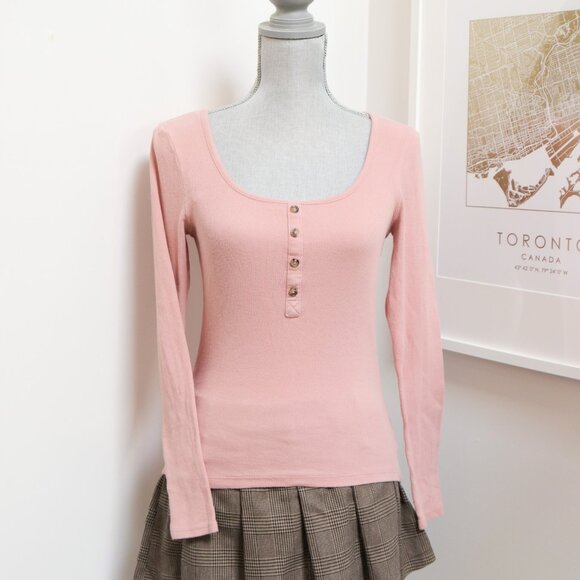 Dusty Pink Long Sleeve Henley 🌸 U2B - Picture 3 of 6